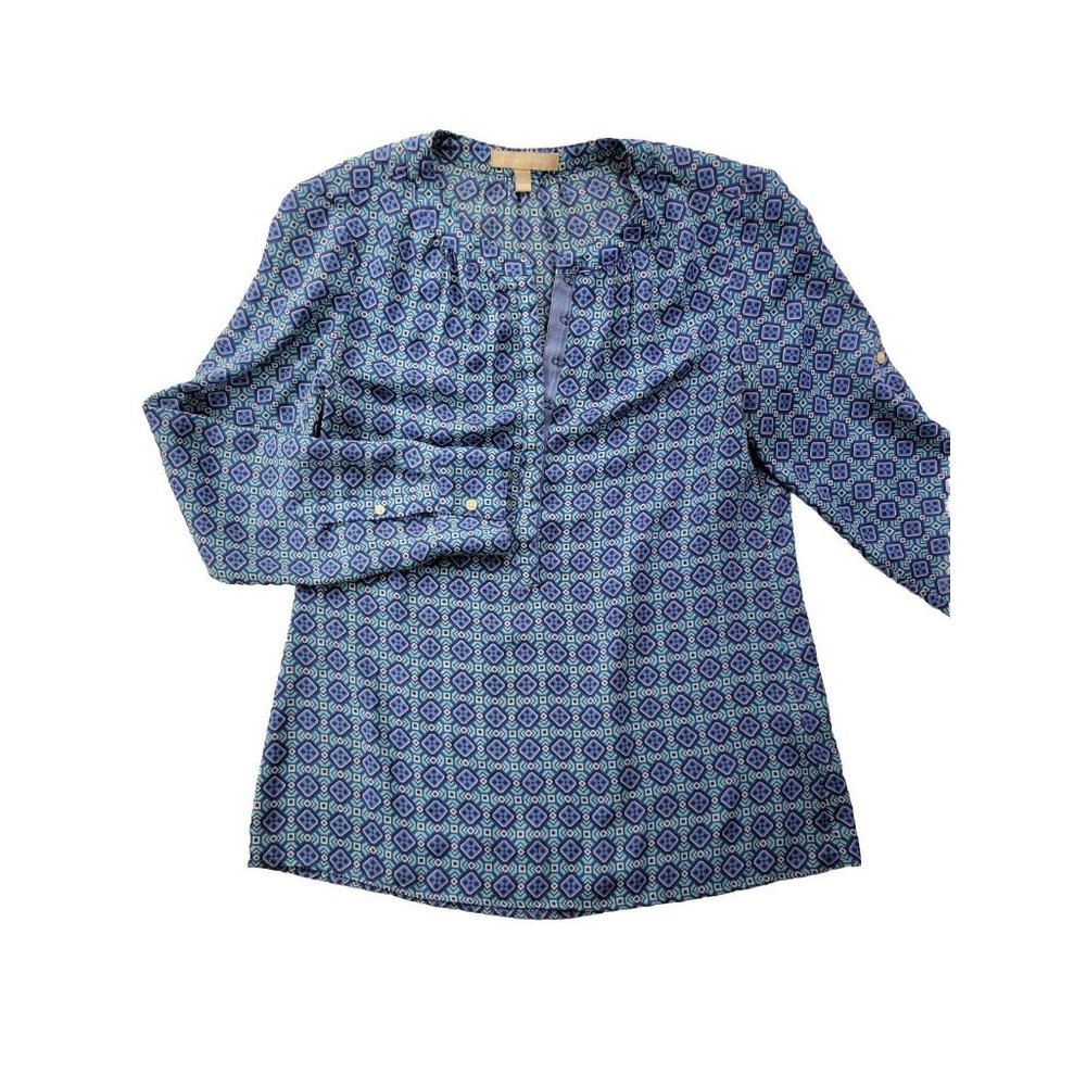 Banana Republic Women S Blue Geometric Print Loose Fitting Tunic Long Sleeve